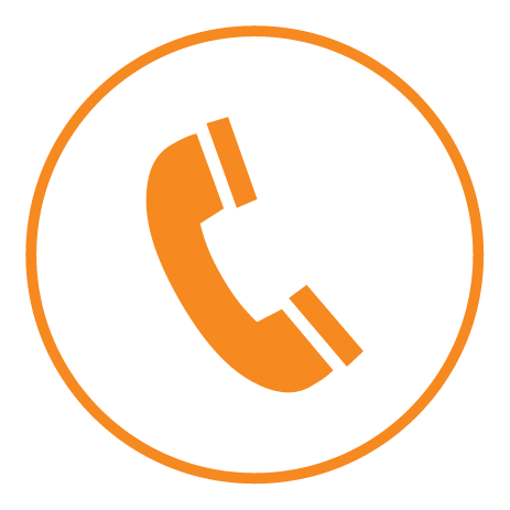 Orange telephone icon within a circular border, symbolizing communication and contact.
