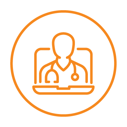 Icon of a healthcare professional with a stethoscope, displayed on a laptop screen, symbolizing telemedicine or online consultations.