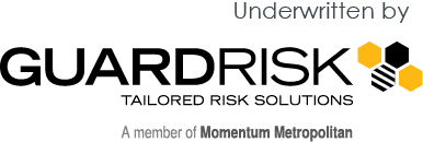 Logo for Guardrisk, featuring the text "Underwritten by Guardrisk, Tailored Risk Solutions."